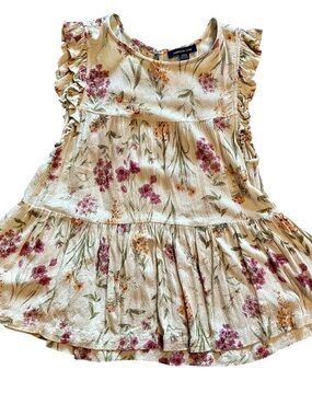 American Eagle Outfitters Cream Floral Texture Keyhole Top